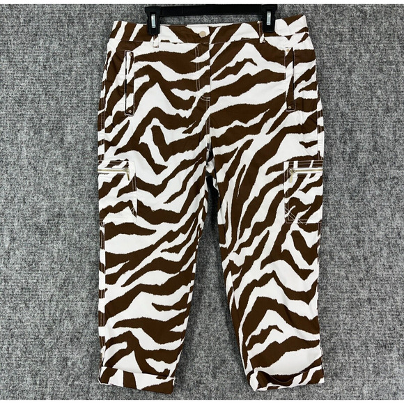Chicos Pants Womens Large 12 Petite 2P Stretch Crop Capri Tapered Zebra Casual - Picture 1 of 12